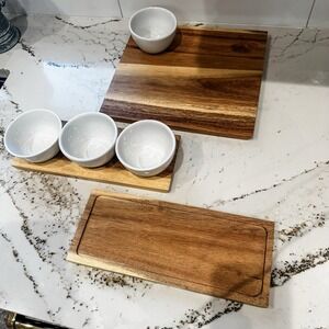 Wood Platter Set With Small Dip Bowls Tag Dinner Party